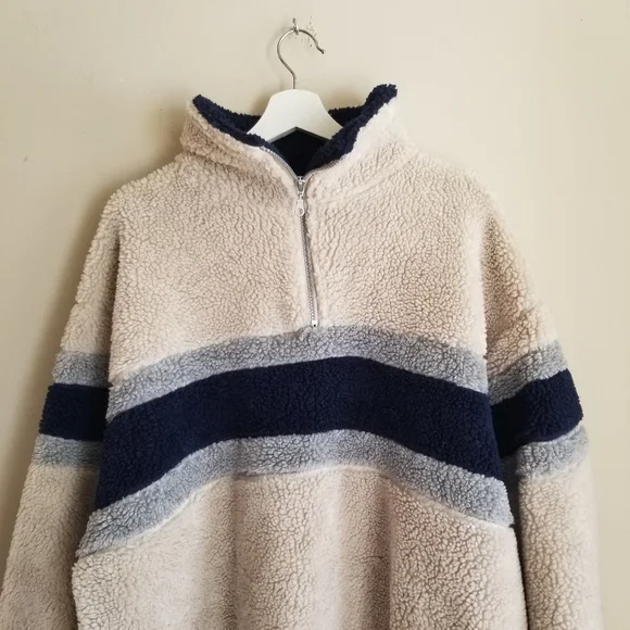 Vintage Blue Sierra Pullover Quarter Zip Fleece Colourblock  Stripe Sweater XL - Picture 8 of 8